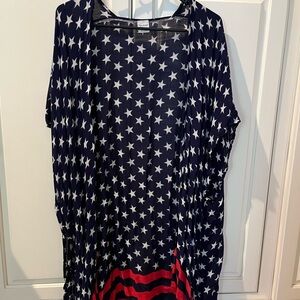 Flag USA AMERICANA Print Navy Kimono with Red Stripe